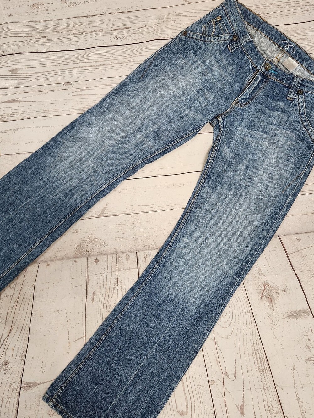 90s Petrol Flared Jeans in Light Blue Wash